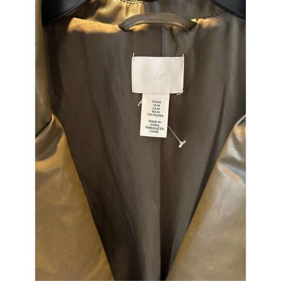 H&M Women’s Olive Green Dress Jacket Faux Leather Coat Blazer Size M - Picture 4 of 7